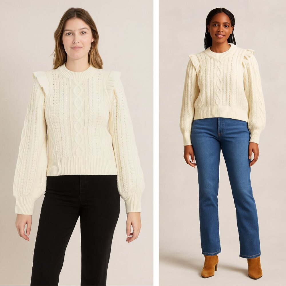 Nwt Madewell Hollydene Ruffle Wool Sweater Cream